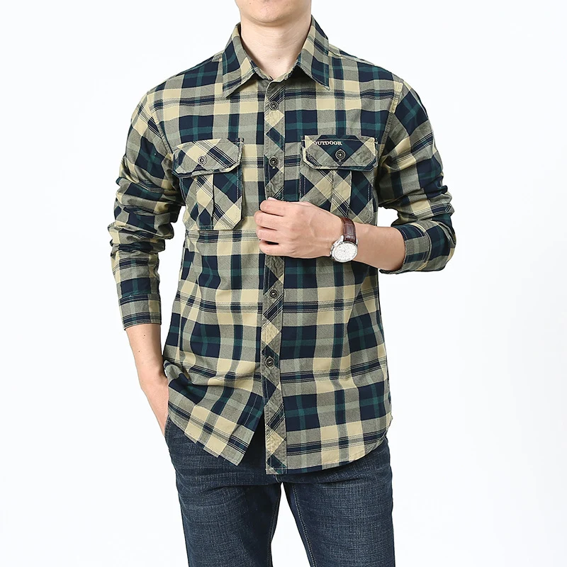 Herren kariertes Flanellhemd im Worker‑Style mit Brustpattentaschen Drune