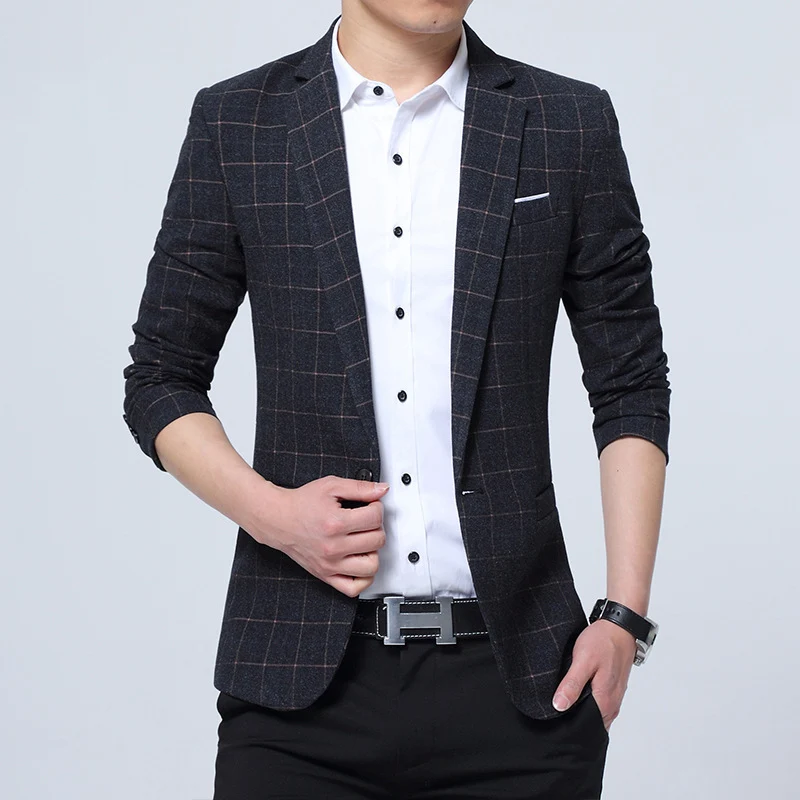 Herren Karierter Slim-Fit Sakko im Business-Casual Stil Drune