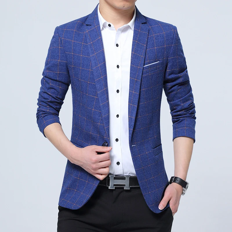 Herren Karierter Slim-Fit Sakko im Business-Casual Stil Drune