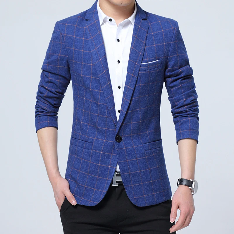 Herren Karierter Slim-Fit Sakko im Business-Casual Stil Drune