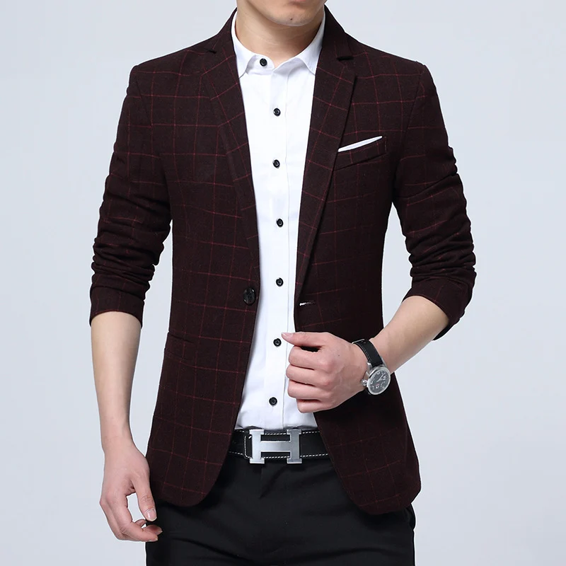 Herren Karierter Slim-Fit Sakko im Business-Casual Stil Drune