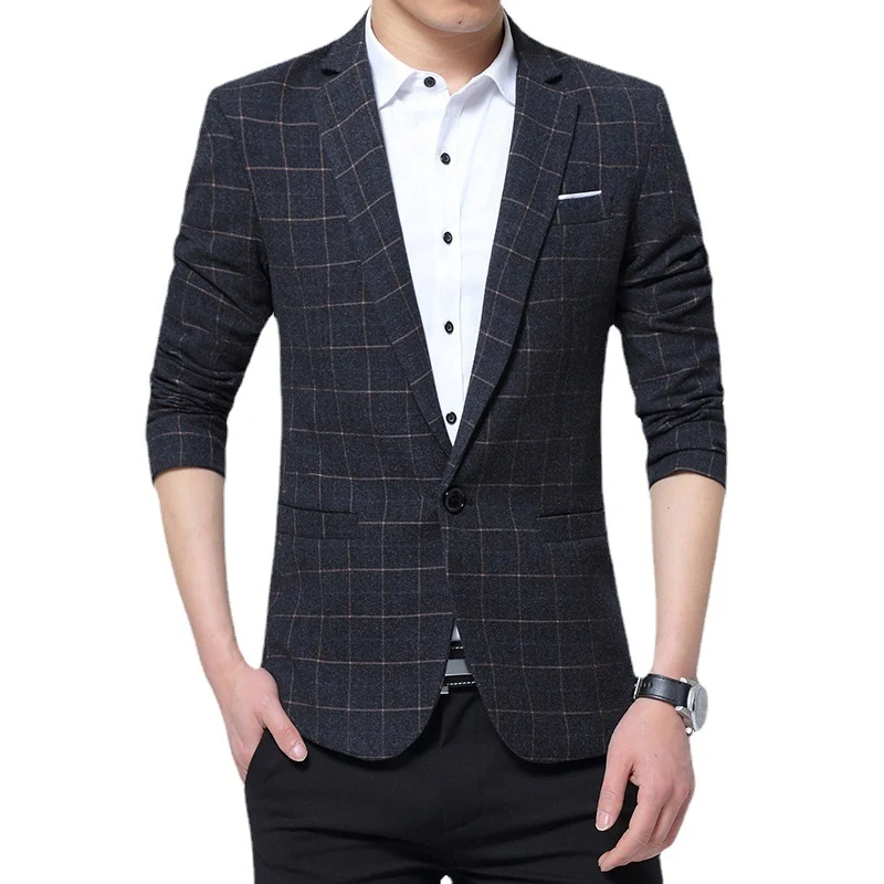 Herren Karierter Slim-Fit Sakko im Business-Casual Stil Drune