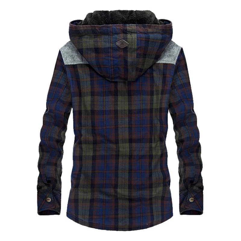 Herren karierte gefütterte Hemdjacke mit Kapuze und Teddyfutter Drune