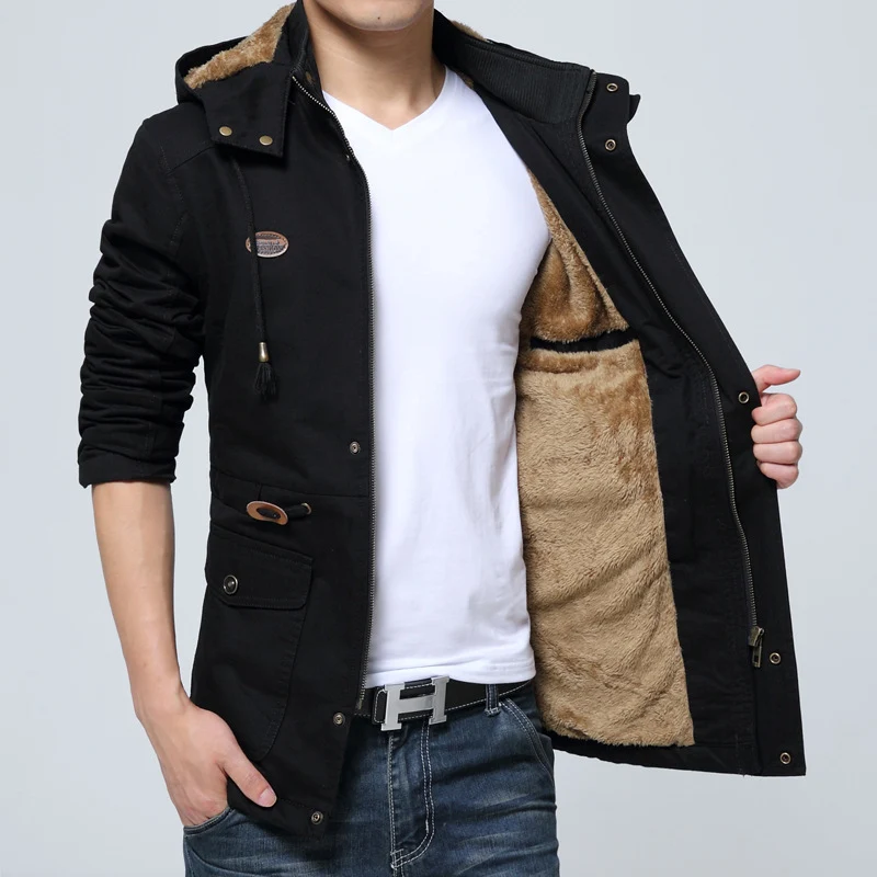 Herren Kapuzenparka mit Teddyfutter, Utility-Taschen und Kordzug Drune