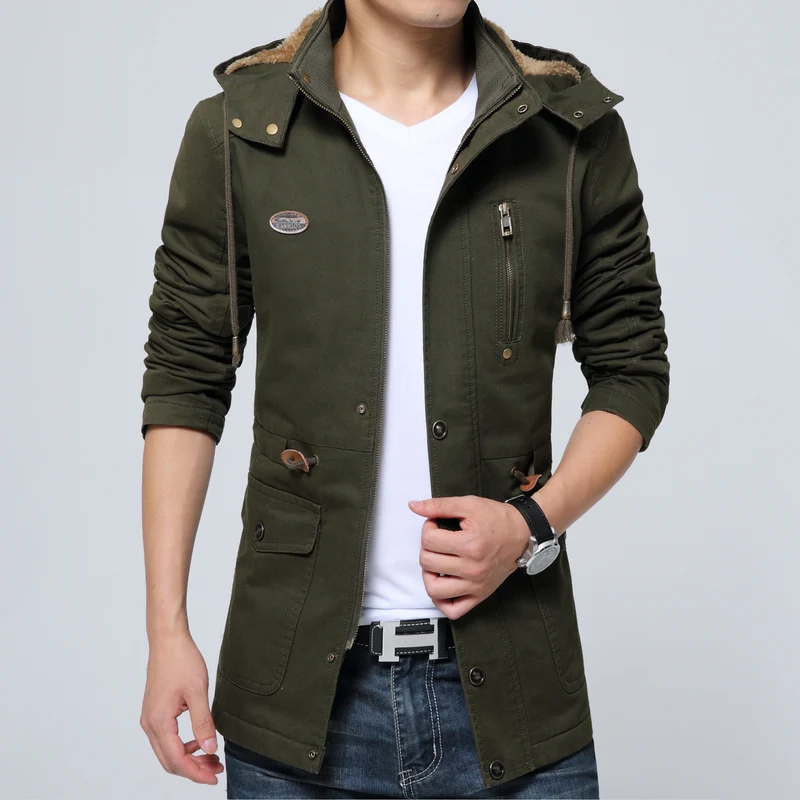 Herren Kapuzenparka mit Teddyfutter, Utility-Taschen und Kordzug Drune