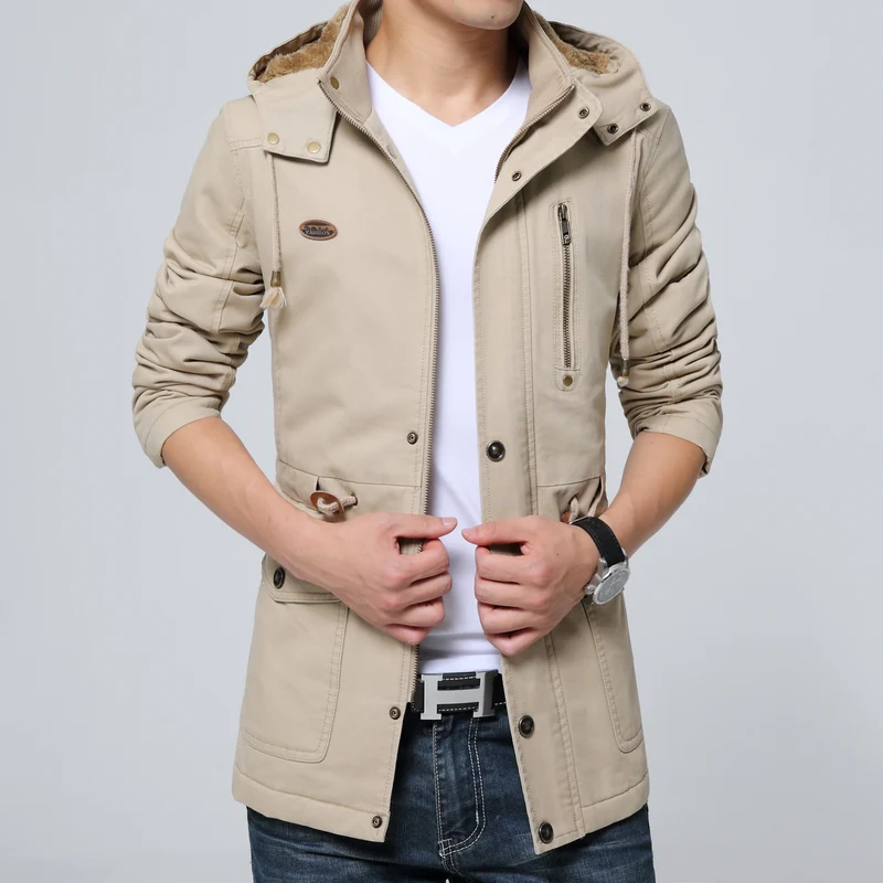 Herren Kapuzenparka mit Teddyfutter, Utility-Taschen und Kordzug Drune