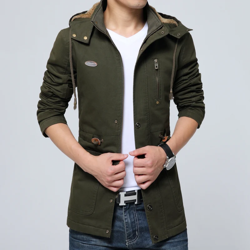 Herren Kapuzenparka mit Teddyfutter, Utility-Taschen und Kordzug Drune