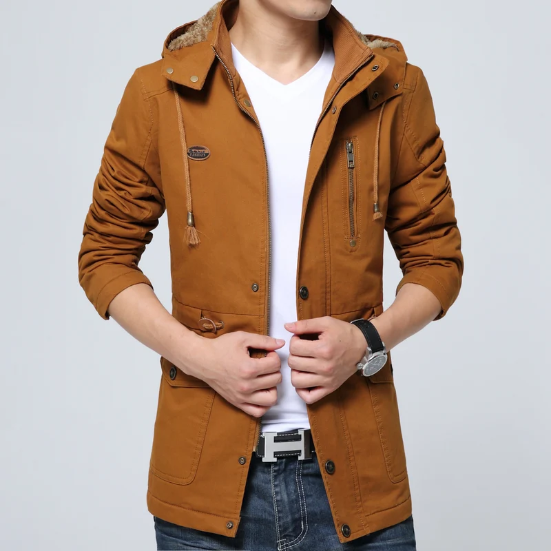 Herren Kapuzenparka mit Teddyfutter, Utility-Taschen und Kordzug Drune