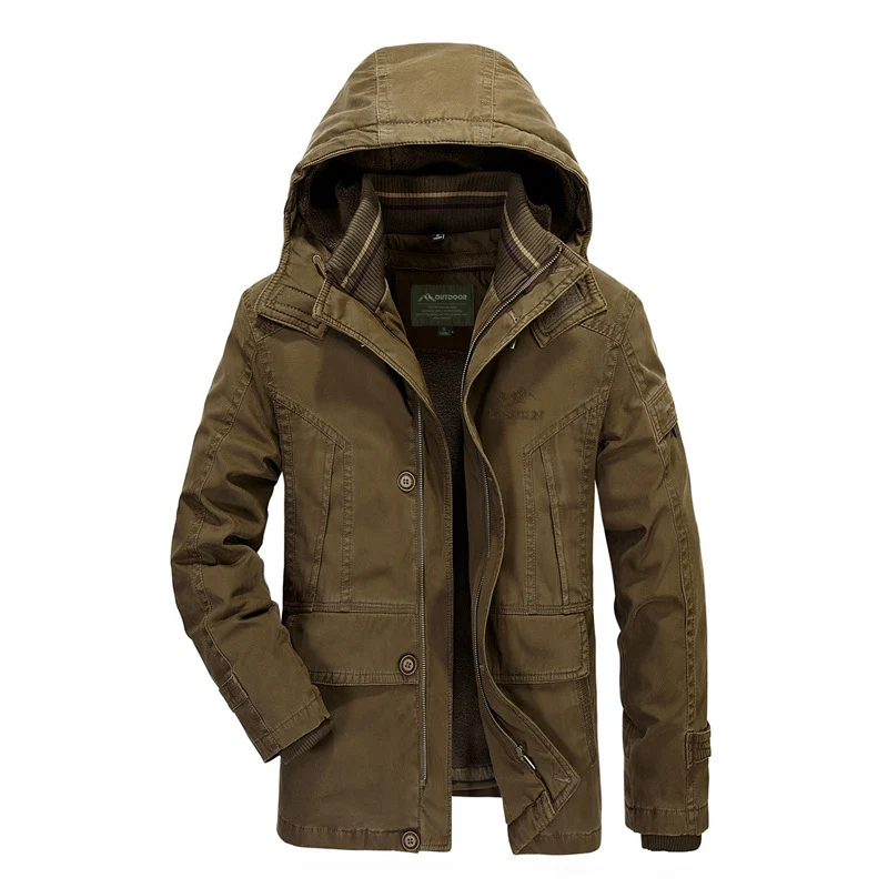 Herren Kapuzenparka mit Teddyfutter und multifunktionalen Utility‑Taschen Drune