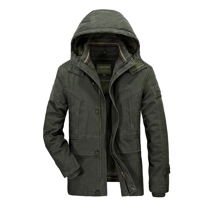 Herren Kapuzenparka mit Teddyfutter und multifunktionalen Utility‑Taschen Drune