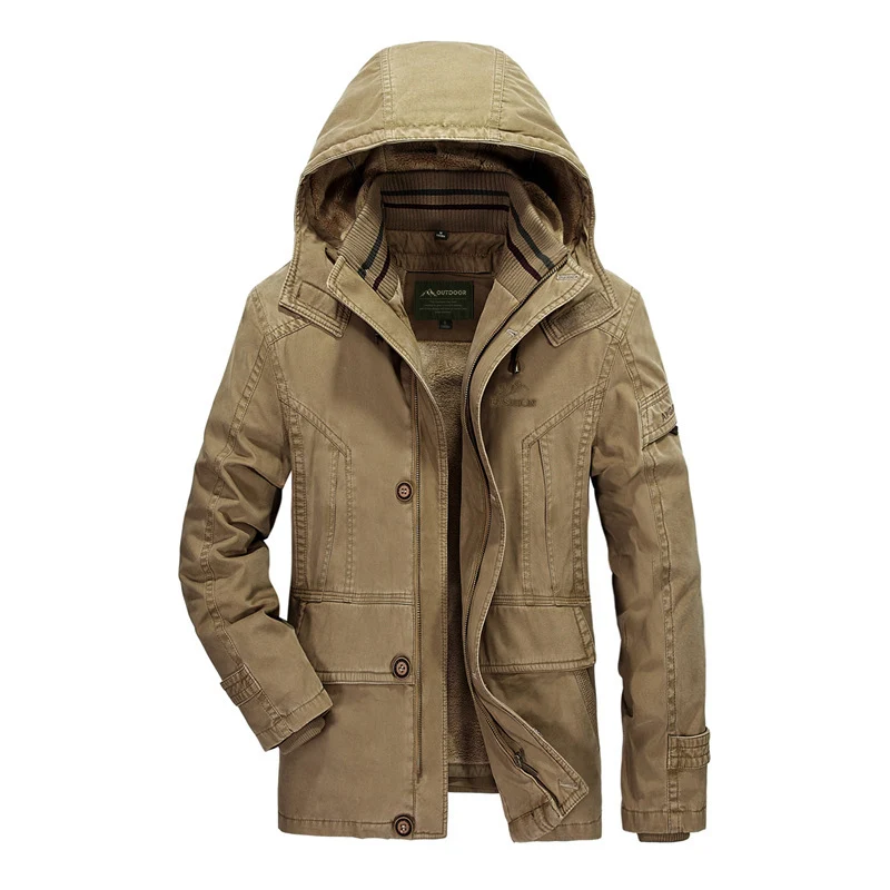 Herren Kapuzenparka mit Teddyfutter und multifunktionalen Utility‑Taschen Drune