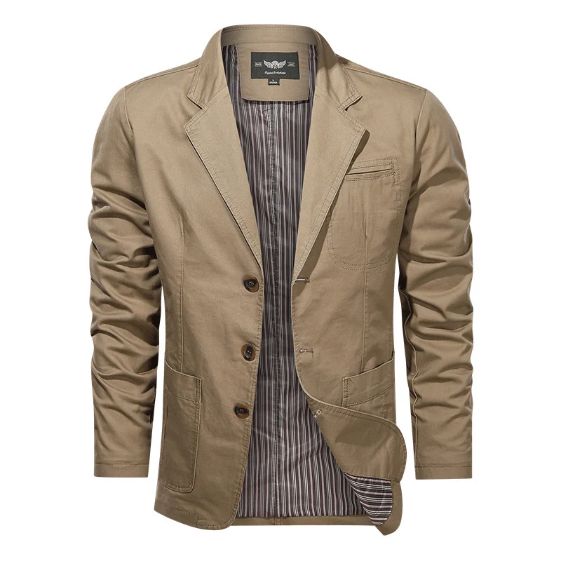 Herren legeres Baumwollblazer-Sakko mit klassischer Knopffront und aufgesetzten Taschen Drune