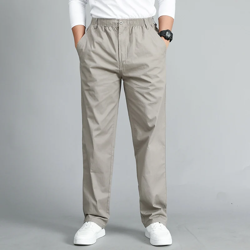 Herren legere Chinohose mit geradem Schnitt, elastischem Bund und Eingrifftaschen Drune