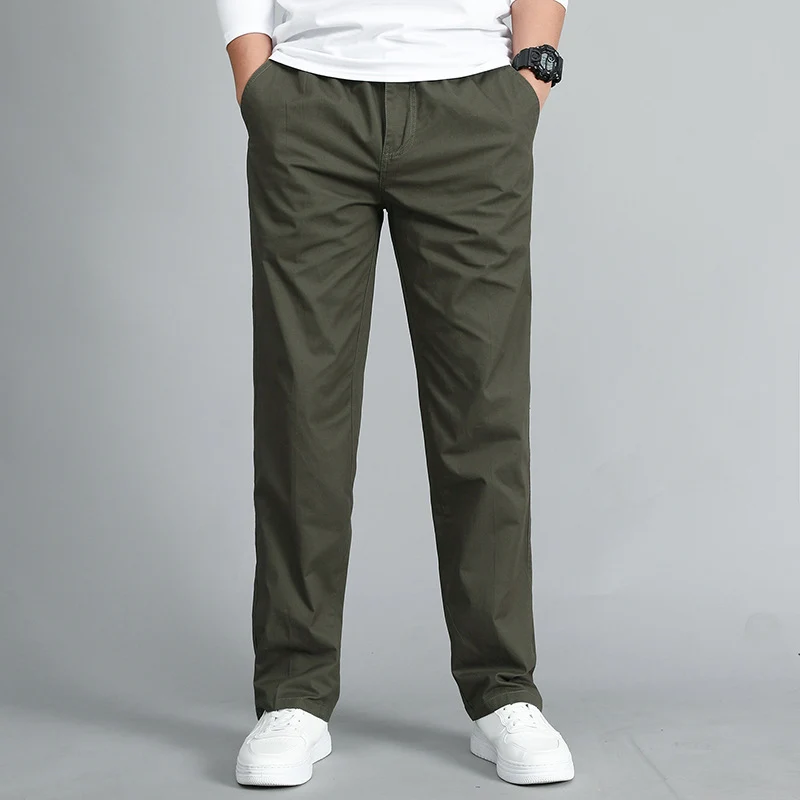 Herren legere Chinohose mit geradem Schnitt, elastischem Bund und Eingrifftaschen Drune