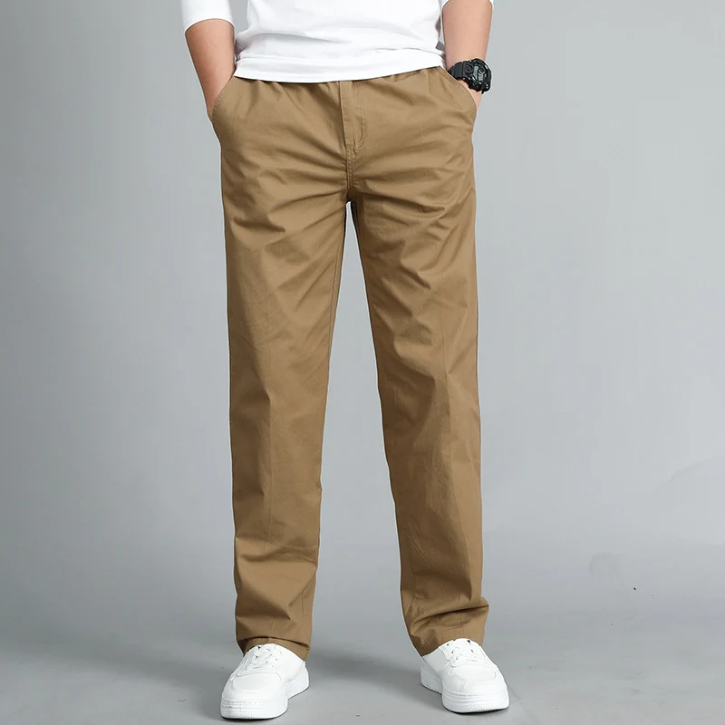 Herren legere Chinohose mit geradem Schnitt, elastischem Bund und Eingrifftaschen Drune