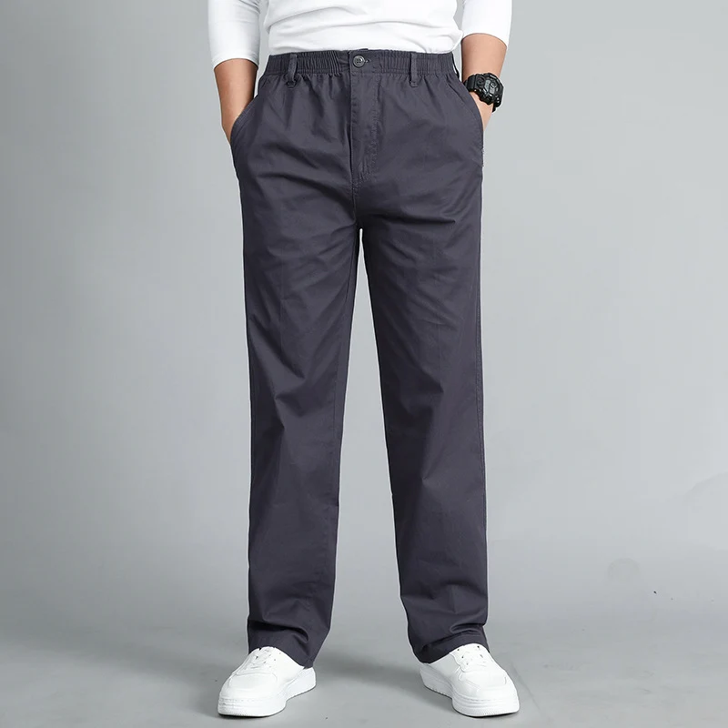 Herren legere Chinohose mit geradem Schnitt, elastischem Bund und Eingrifftaschen Drune