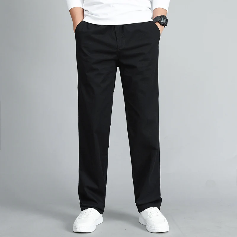 Herren legere Chinohose mit geradem Schnitt, elastischem Bund und Eingrifftaschen Drune