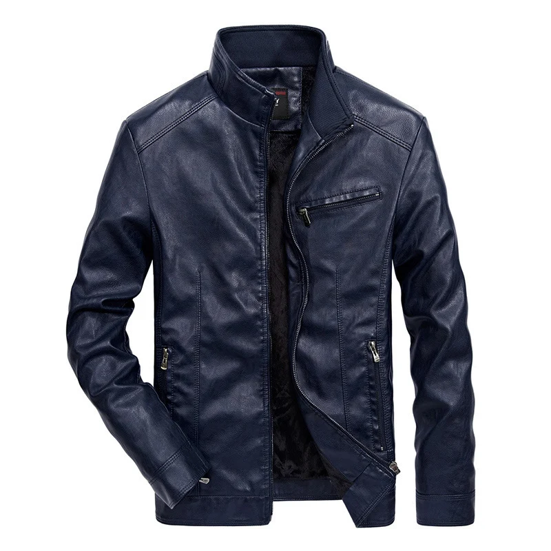Herren Lederoptik-Motojacke mit Stehkragen und Reißverschlusstaschen Drune