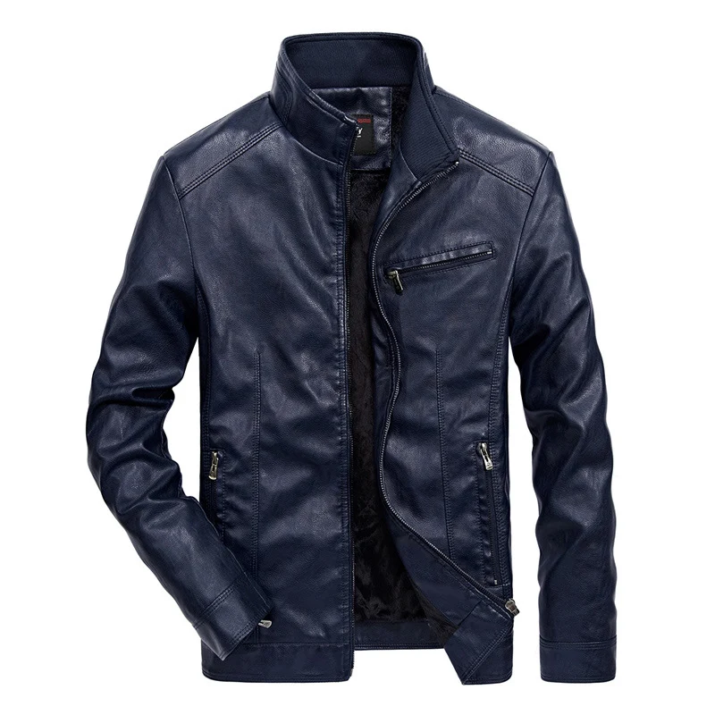 Herren Lederoptik-Motojacke mit Stehkragen und Reißverschlusstaschen Drune