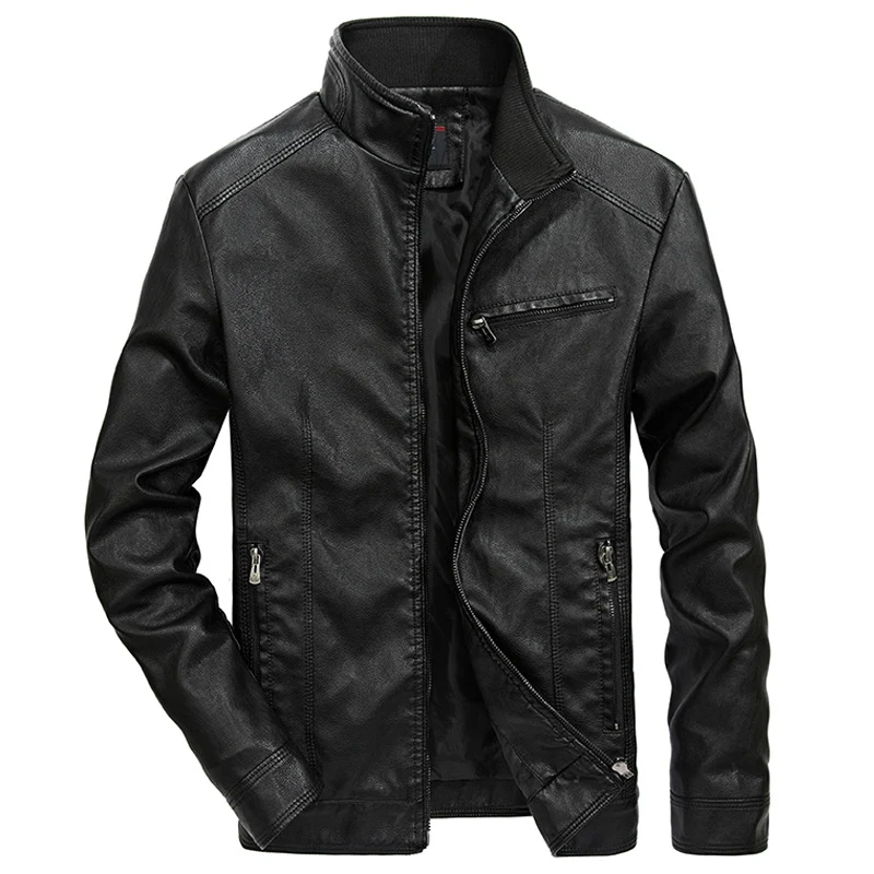 Herren Lederoptik-Motojacke mit Stehkragen und Reißverschlusstaschen Drune