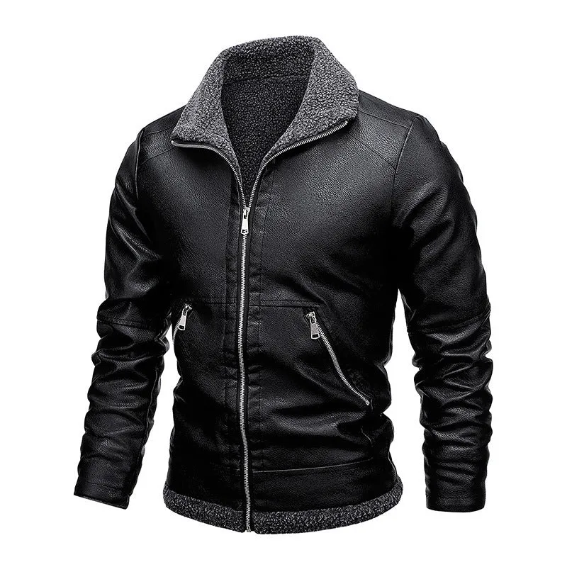Herren Lederoptik‑Fliegerblouson mit Sherpa‑Innenfutter und verdeckter Reißverschlussleiste Drune