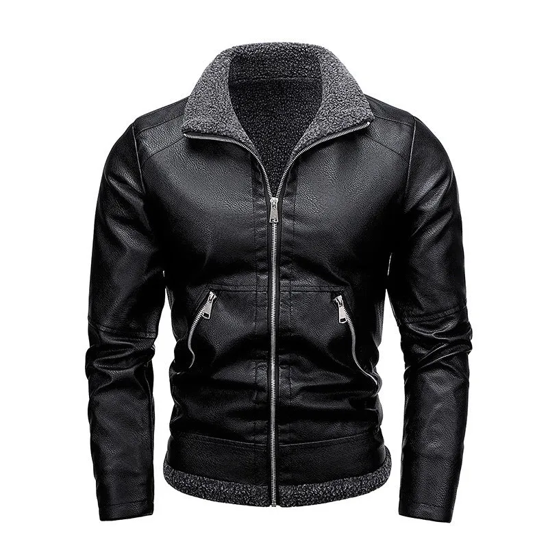 Herren Lederoptik‑Fliegerblouson mit Sherpa‑Innenfutter und verdeckter Reißverschlussleiste Drune