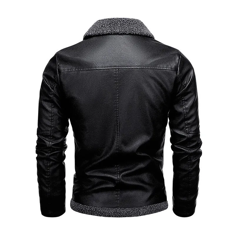 Herren Lederoptik‑Fliegerblouson mit Sherpa‑Innenfutter und verdeckter Reißverschlussleiste Drune