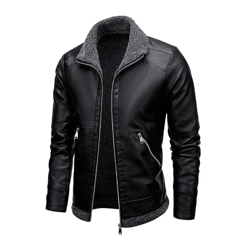 Herren Lederoptik‑Fliegerblouson mit Sherpa‑Innenfutter und verdeckter Reißverschlussleiste Drune