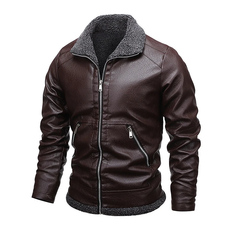 Herren Lederoptik‑Fliegerblouson mit Sherpa‑Innenfutter und verdeckter Reißverschlussleiste Drune