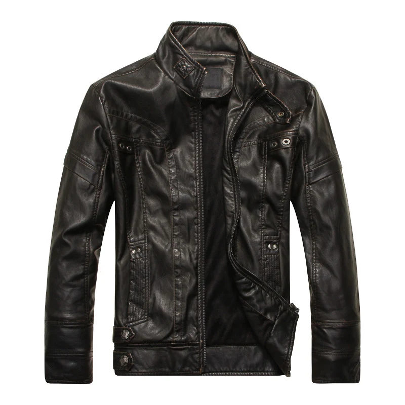 Herren Lederjacke im Pilotenblouson‑Stil mit Stehkragen und Vintage‑Optik Drune