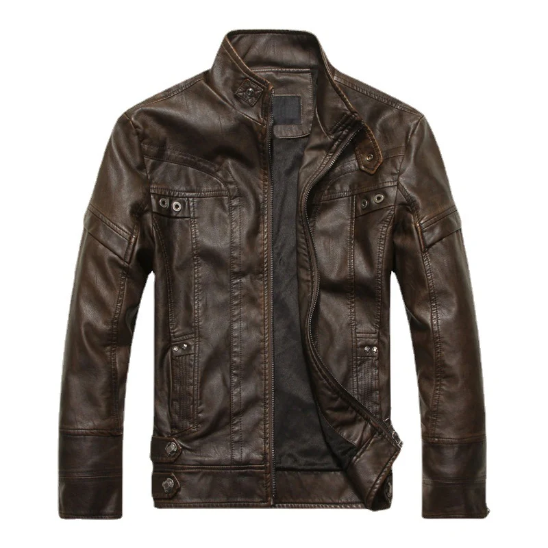 Herren Lederjacke im Pilotenblouson‑Stil mit Stehkragen und Vintage‑Optik Drune