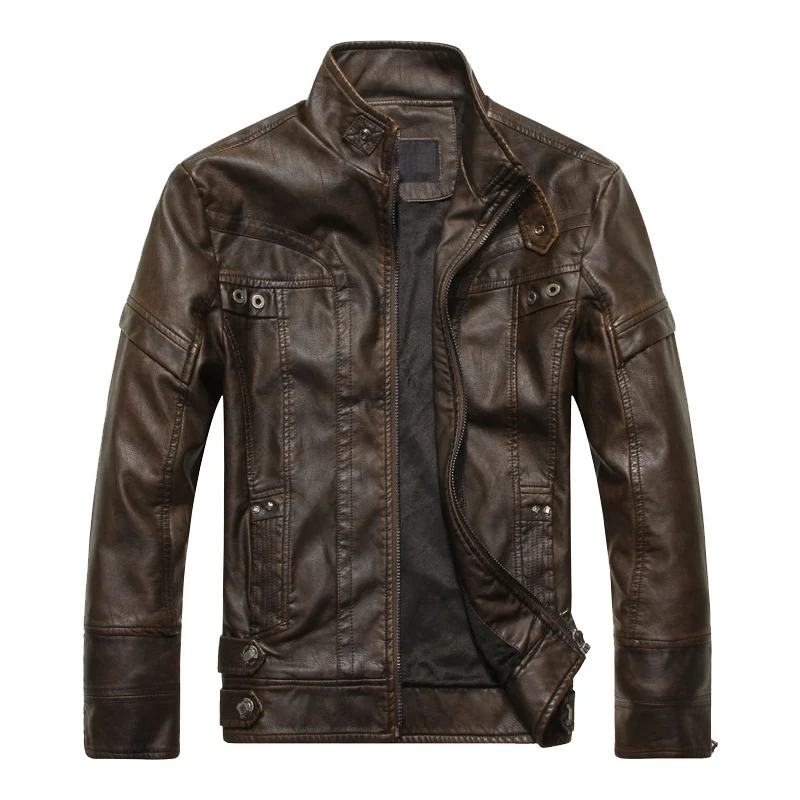 Herren Lederjacke im Pilotenblouson‑Stil mit Stehkragen und Vintage‑Optik Drune