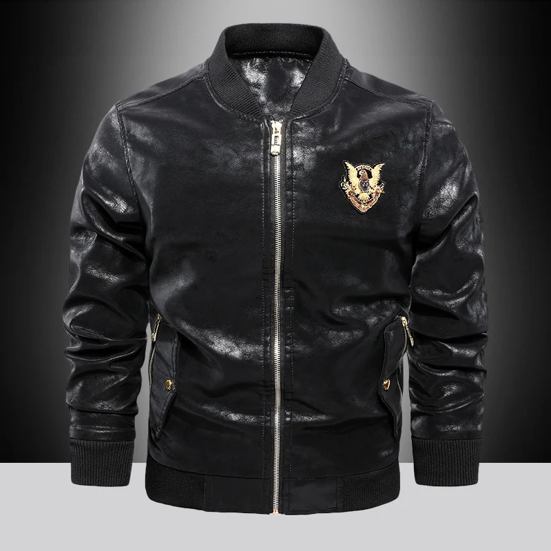 Herren Lederimitat-Bomberjacke im Aviator-Style mit Emblemapplikation Drune