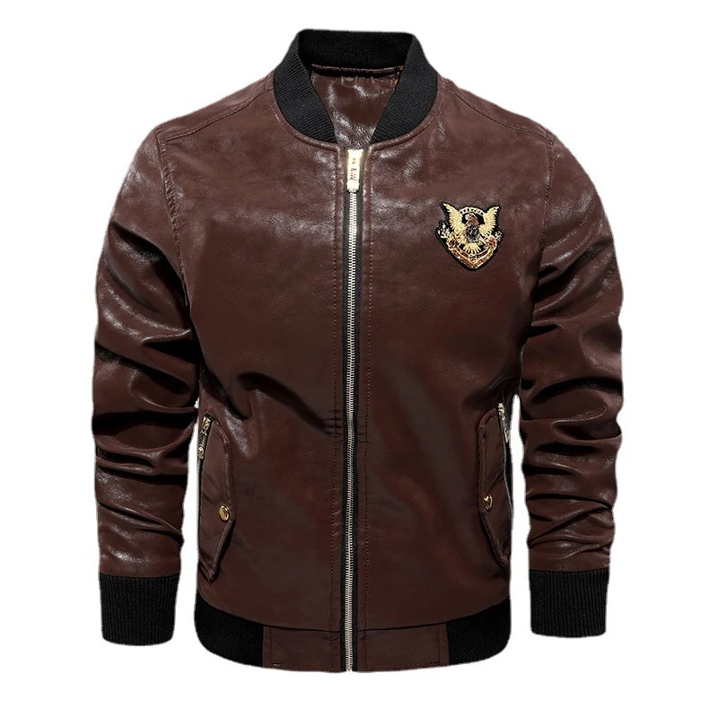 Herren Lederimitat-Bomberjacke im Aviator-Style mit Emblemapplikation Drune