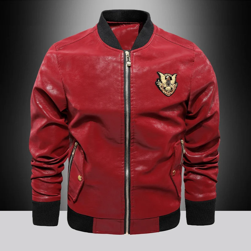 Herren Lederimitat-Bomberjacke im Aviator-Style mit Emblemapplikation Drune