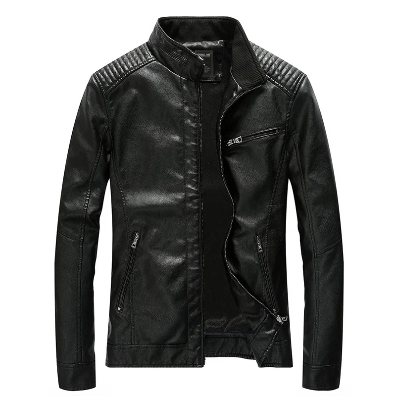 Herren Lederimitat-Bikerjacke mit Stehkragen und Schultersteppungen Drune