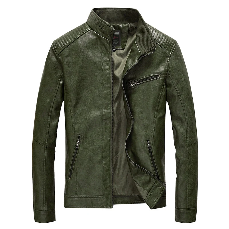 Herren Lederimitat-Bikerjacke mit Stehkragen und Schultersteppungen Drune
