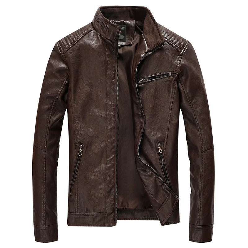 Herren Lederimitat-Bikerjacke mit Stehkragen und Schultersteppungen Drune