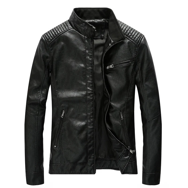 Herren Lederimitat-Bikerjacke mit Stehkragen und Schultersteppungen Drune