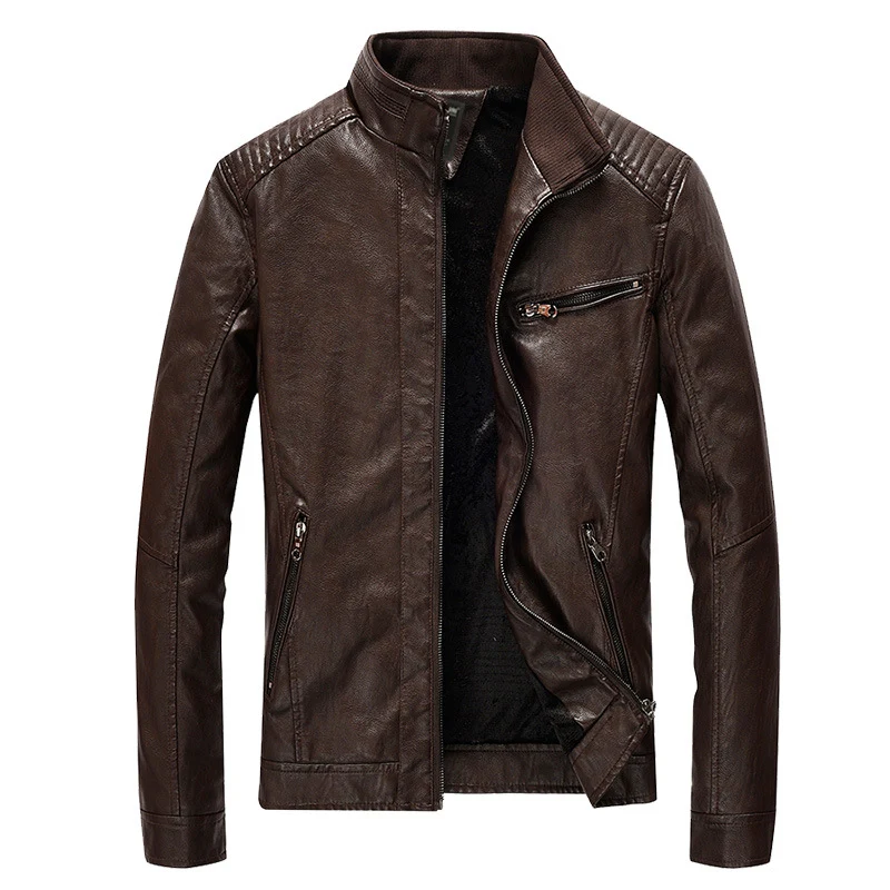 Herren Lederimitat-Bikerjacke mit Stehkragen und Schultersteppungen Drune