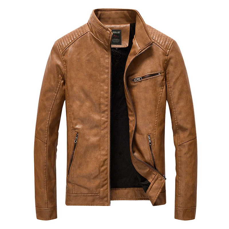 Herren Lederimitat-Bikerjacke mit Stehkragen und Schultersteppungen Drune