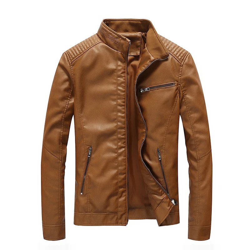 Herren Lederimitat-Bikerjacke mit Stehkragen und Schultersteppungen Drune