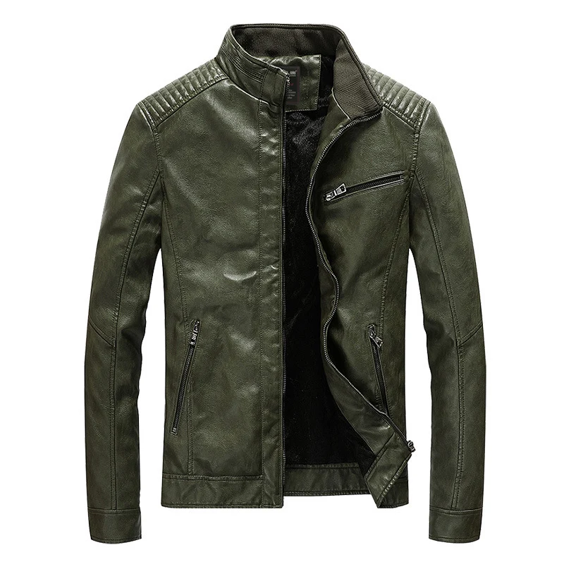 Herren Lederimitat-Bikerjacke mit Stehkragen und Schultersteppungen Drune