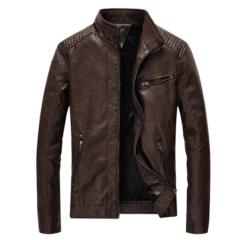Herren Lederimitat-Bikerjacke mit Stehkragen und Schultersteppungen Drune