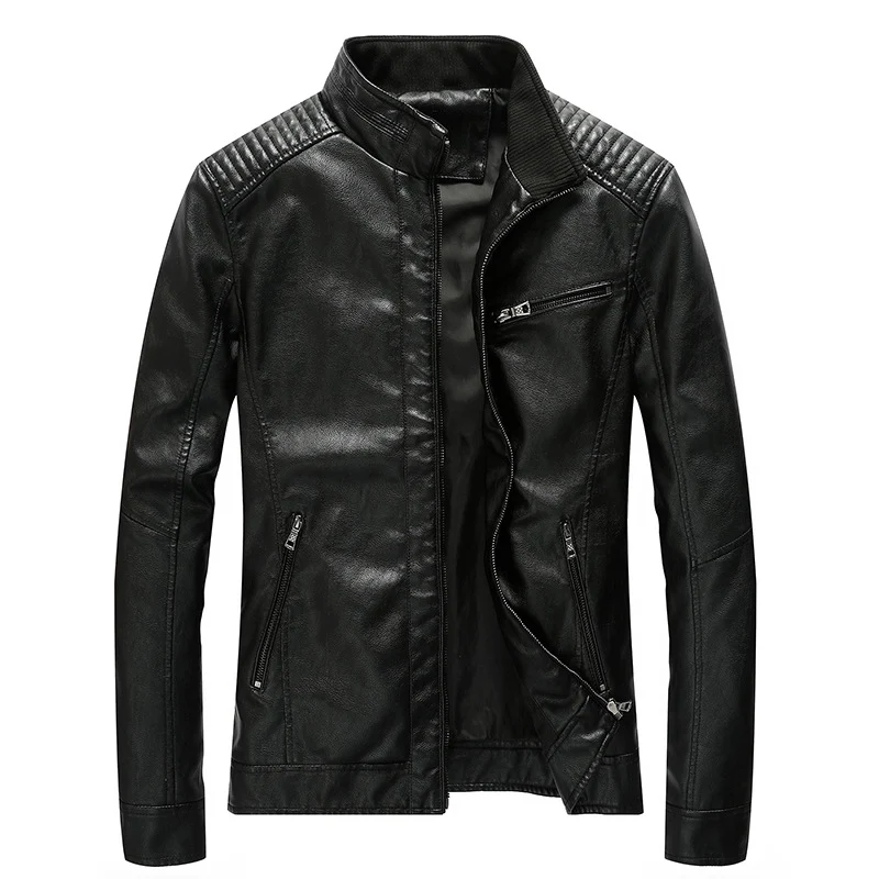 Herren Lederimitat-Bikerjacke mit Stehkragen und Schultersteppungen Drune