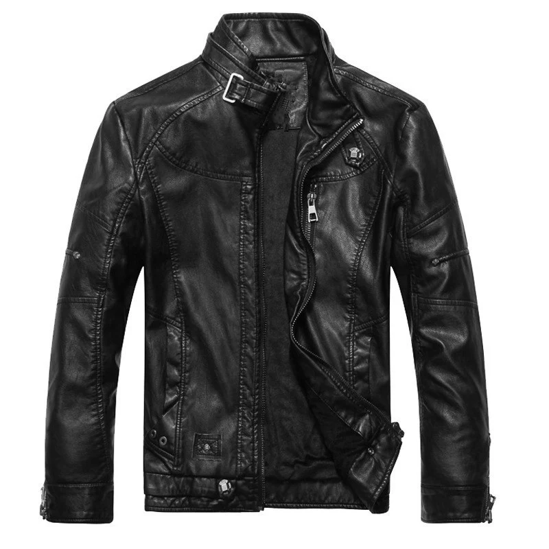 Herren Lederimitat-Bikerjacke im Vintage‑Look mit Stehkragen, Ziernähten und Reißverschluss Drune