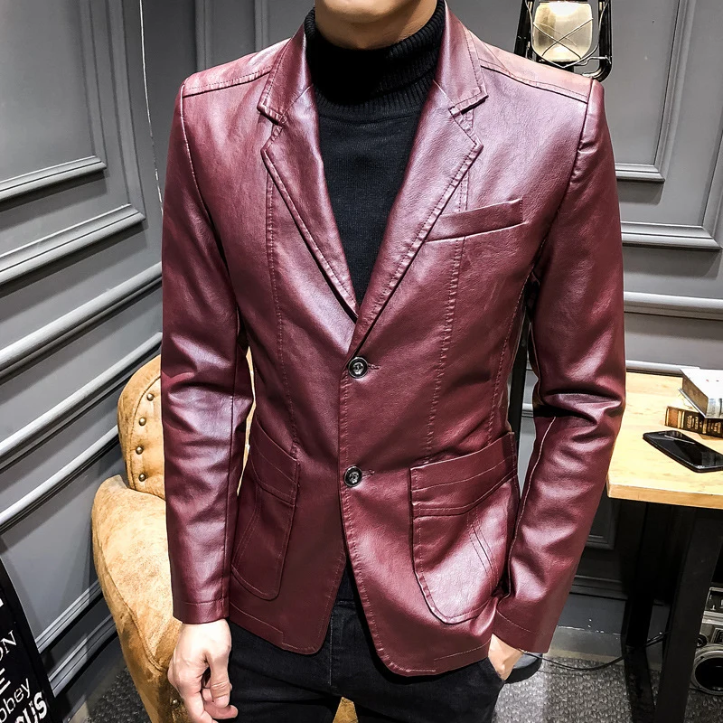 Herren Lederblazer im Slim-Fit mit Reverskragen und Zwei-Knopf-Front Drune