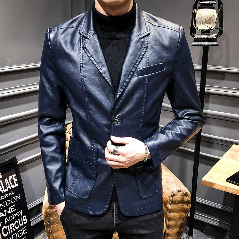 Herren Lederblazer im Slim-Fit mit Reverskragen und Zwei-Knopf-Front Drune