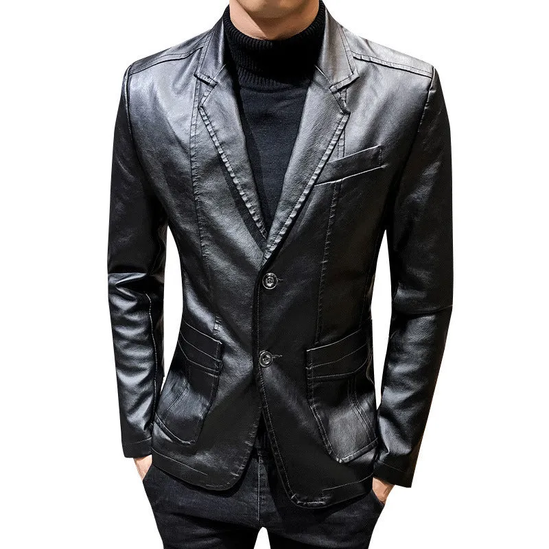 Herren Lederblazer im Slim-Fit mit Reverskragen und Zwei-Knopf-Front Drune