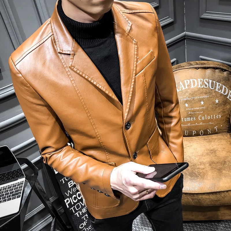 Herren Lederblazer im Slim-Fit mit Reverskragen und Zwei-Knopf-Front Drune